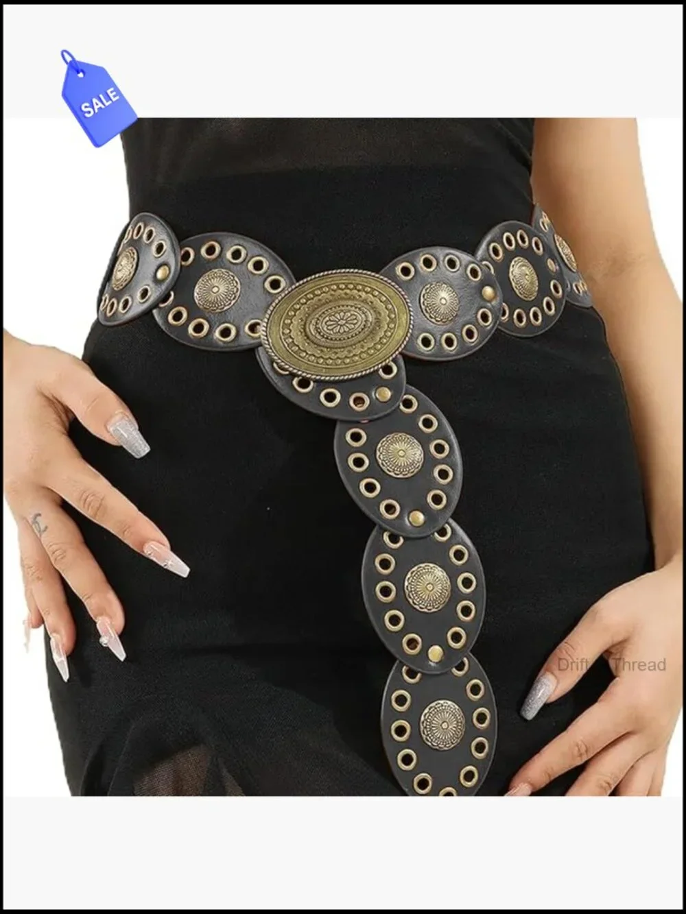 Vintage-Cowgirl Concho Western Belt Wide Disc PU Leather Rotating Discs
